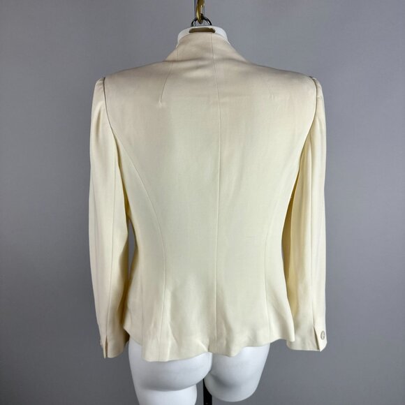 Ralph Lauren Black Label Womens Cream Ivory Ruffle Blazer Jacket Wool Size 8 - Picture 9 of 9